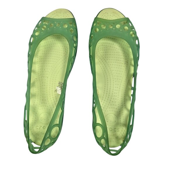 Crocs Adrina Sandals Women Shoes Jelly Flats Green Rubber Peep Toe Sz 8 - Picture 5 of 7